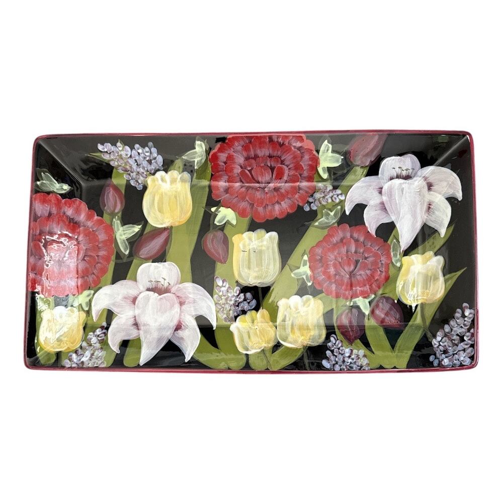 Lesal Studio Evening Song Colorful Floral Serving Platter 18x10